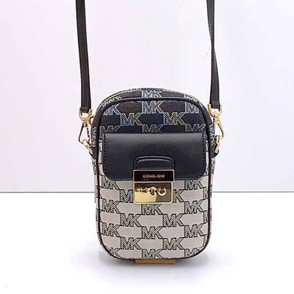 Michael Kors Sloan Editor Small Phone Logo Jacquard Crossbody Black Multi - Picture 9 of 16